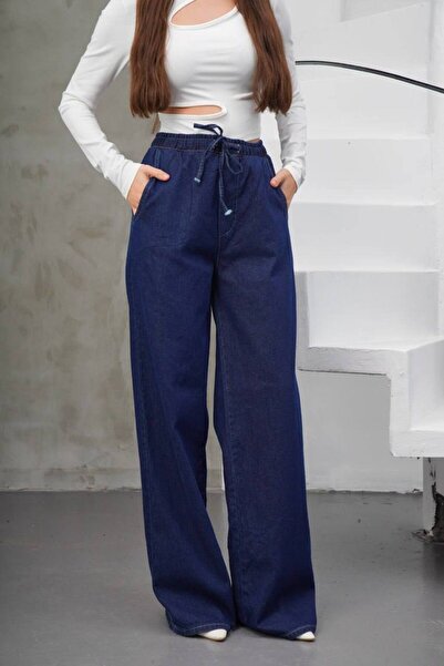 DENİKK Elastic Waist / Lace-Up Kot Denim Jean Palazzo Comfortable Fit Pants