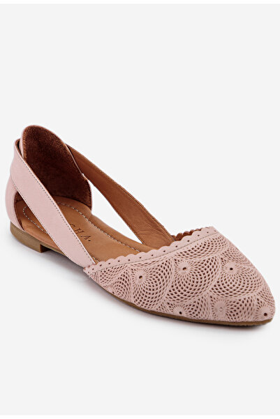 Dasha Balerini dama roz pudra din piele cu perforatii si decupaje