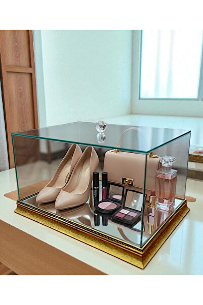 Glowvera Gold Ahşap İşlemeli Cam Çeyiz Kutusu Söz Nişan Gelin Damat Bohça Kut...