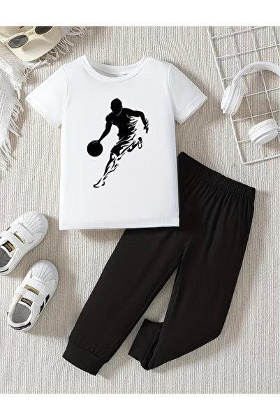 No Plan Boys' Football Printed T-Shirt Tracksuit Set