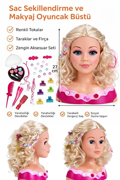 Oyuncak Fabrikası Büst Saç Şekillendirme Makyaj ve Güzellik Seti 27 cm