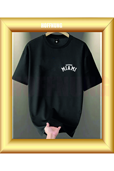 HOFFNUNG Unisex Short Sleeve Round Neck Miami Hoffning Printed Solid Color t ...