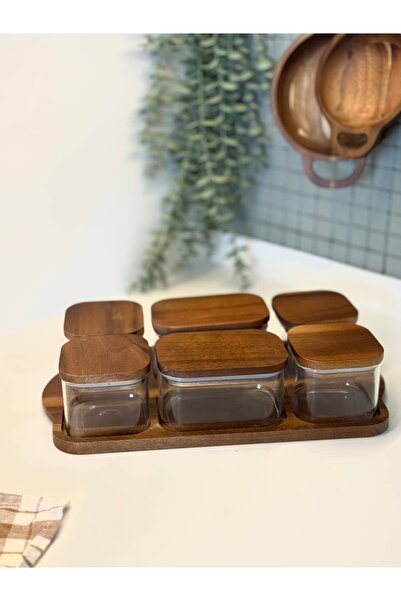 BUCOLIC 6-Piece Borosilicate Glass Breakfast Set with Acacia Stand