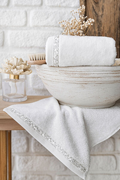 Elart Vals El Misafir Towel 100% Cotton Dowry Bag Stone Embroidered Lace 2 Pi...