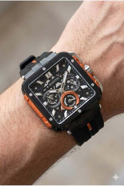 Quantum Multifunction Men's Wristwatch |   45mm Steel Case, Black Silicone St...