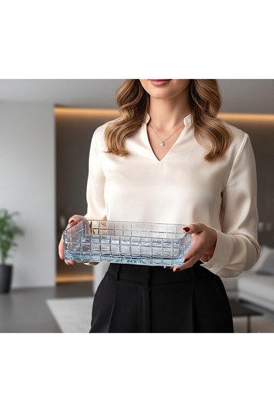 AYZ HOME Lüks El İşçiliği Kesme Kristal Cam Dikdörtgen Meze ve Sunum, Salata ...