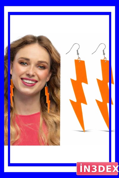 İN3DEX 10cm Retro Lightning Figure Earrings Neon Orange Color