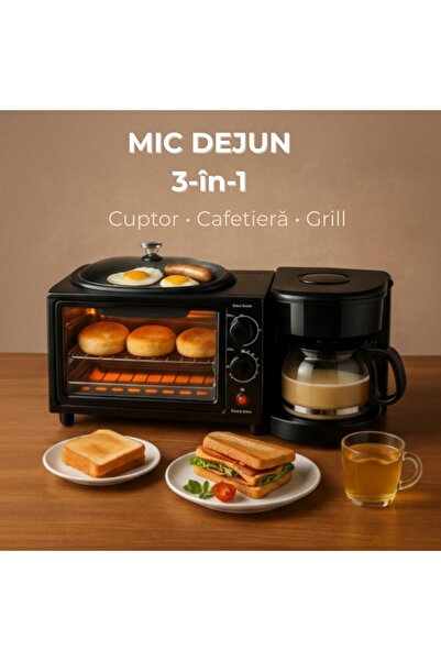 EMATTEIRO Aparat Mic Dejun Multifuncțional 3 în 1 cu Cuptor 9L, Grill și Cafe...