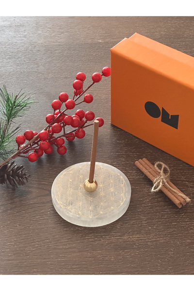 OM Rituals Gold Yaşam Çiçeği Desenli Selenit Taşı Pirinç Tütsülük
