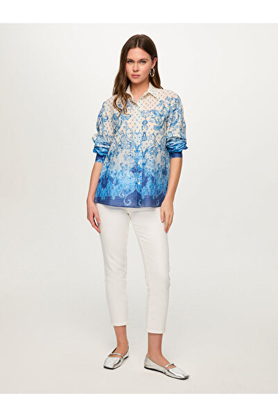 Faik Sönmez Etnik Desen Uzun Kol Pamuk Vual Gömlek S26GML046