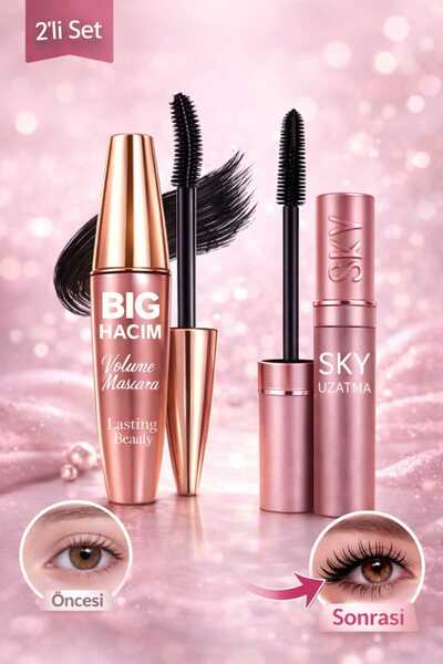 lasting beauty 2’li Maskara Seti Big Hacim Sky Mascara |Yoğun Siyah Kalıcı Ki...