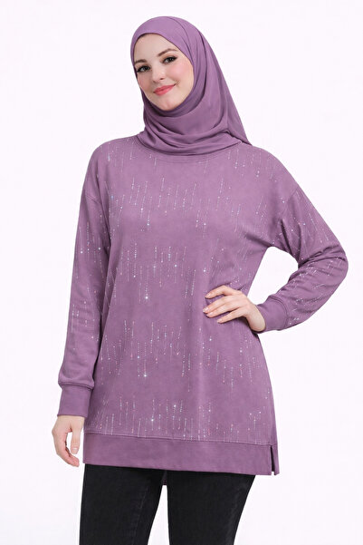 MİRA BUTİK Women's Lilac Stone Detailed Long Sleeve Hijab Tunic