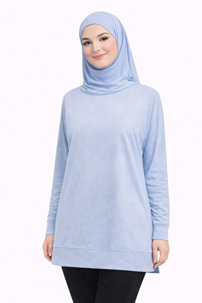 MİRA BUTİK Women's Lilac Stone Detailed Long Sleeve Hijab Tunic