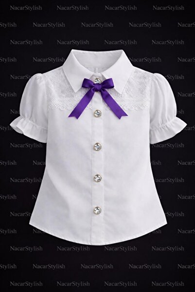 Nacar 23 Nisan 29 Ekim Gösteri Kıyafeti Kız Çocuk Yaka Dantel Detaylı Gömlek