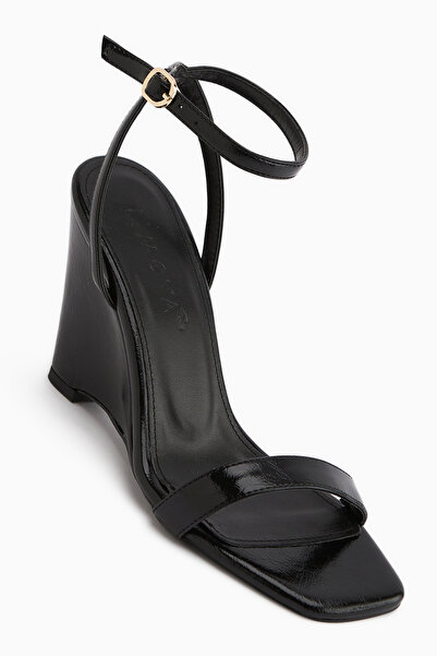 Limoya Novah Black Ankle Strap Women's Wedge Heeled Sandals