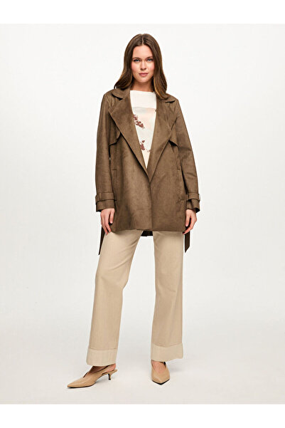 Faik Sönmez Beli Kemerli Scuba Süet Trençkot S26TNC009