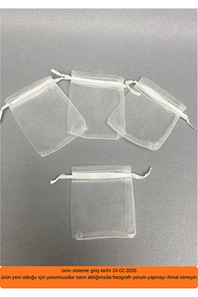 Hızlı Çeyiz 100’lü Kırık Beyaz Tül Kese Organze Pullu Çerez Kesesi 12x14 Cm (...