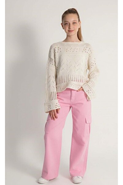 SONGÜLBERİK Girl's Gabardine Cargo Pocket Pants Pink (9-14 Years)