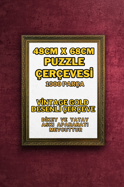 FurelArt Puzzle Çerçevesi - 48x68 cm - 1000 parça 1000lik - Vintage Desenli Ç...
