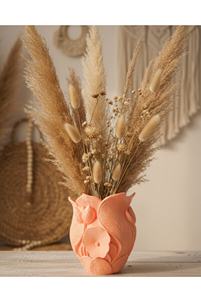 CT STONES Τρισδιάστατη Ειδική Εκτύπωση Πορτοκαλί Floral Διακοσμητικό Βάζο Δια...