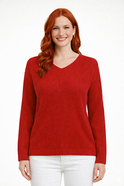 Neden Tekstil Red V-Neck Sweater with Bow on the Back