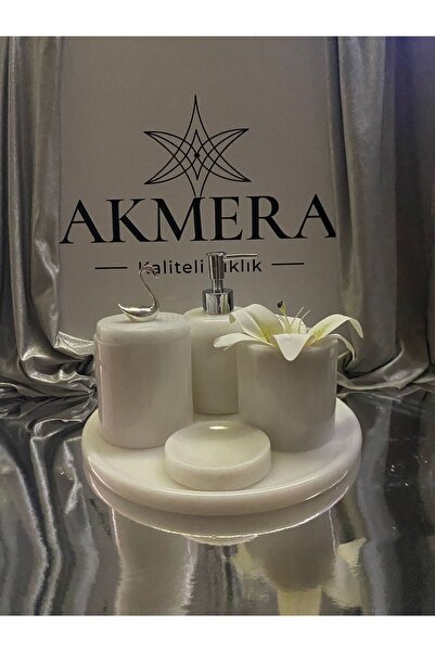 Akmera Home Akmera Afyon Beyazı Mermer 5 Parça Lüks Banyo Aksesuarı