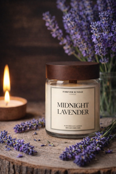 Forever Sunday Aromaterapi Lavantalı Mum %100 Doğal Soya Mum Ahşap Fitilli Mi...