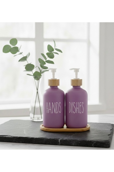 Aşkana 2'li Cam Deterjanlık-Sıvı Sabunluk Seti,2x500 ml,Bambu Standlı,Mutfak,...