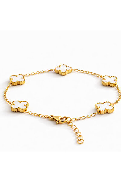 OEM Women's gold bracelet with white clover made of stainless steel - elegant...