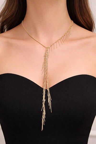 Tuel Steel Long Chain Tassel Gold Women's Necklace – Stylish and Statement-Ma...