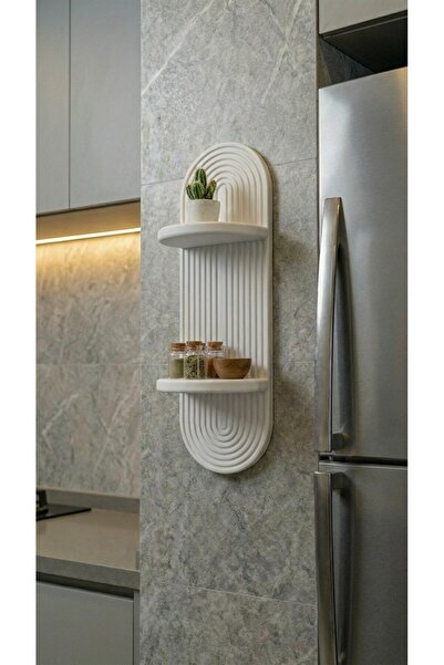 mutoz Modern Oval Tasarım Oluklu Duvar Rafı - Beyaz MDF