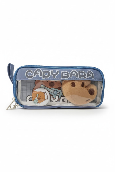 Gökyüzü ışığı Capybara Desenli Geniş Leke Tutmaz Kalemlik - Peluş bir broş ve...