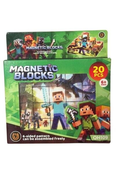 Magnet Set de puzzle Minecraft, 20 de cuburi magnetice, multicolor, 6+