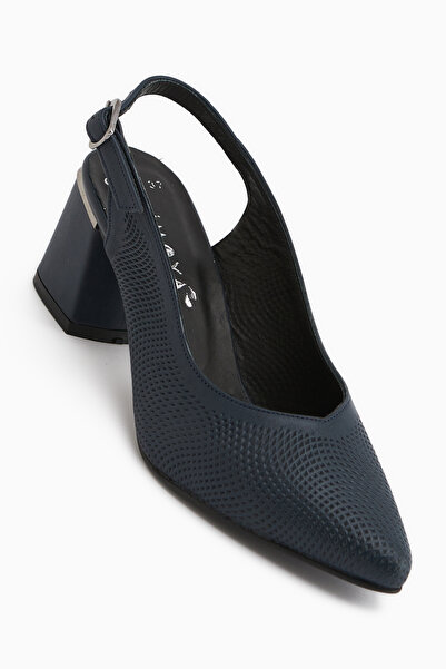 Limoya Ravina Genuine Leather Navy Blue Women's Heeled Shoes