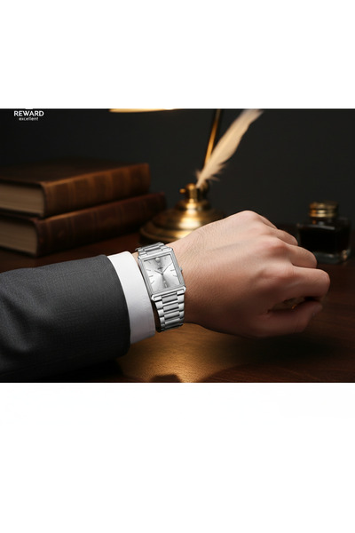 Reward Erkek Kol Saati - Kare Kasa Çelik Kordonlu Kelebek Klipsli 5 ATM Su Ge...