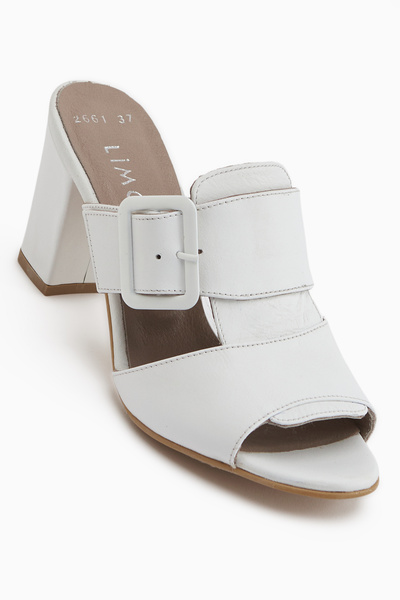 Limoya Ansa Genuine Leather White Heeled Women's Slippers