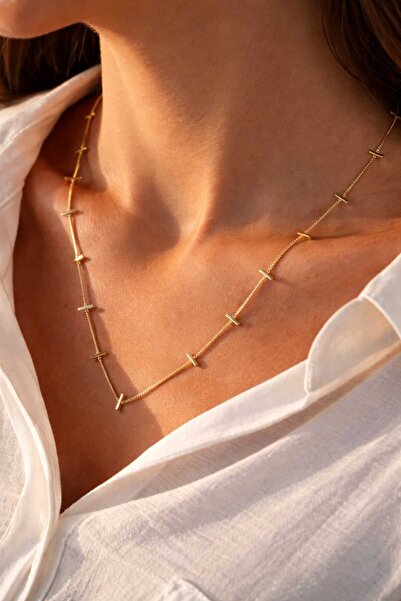 Tuel Modern Bar Chain Necklace Gold – Stainless Steel Women's Necklace