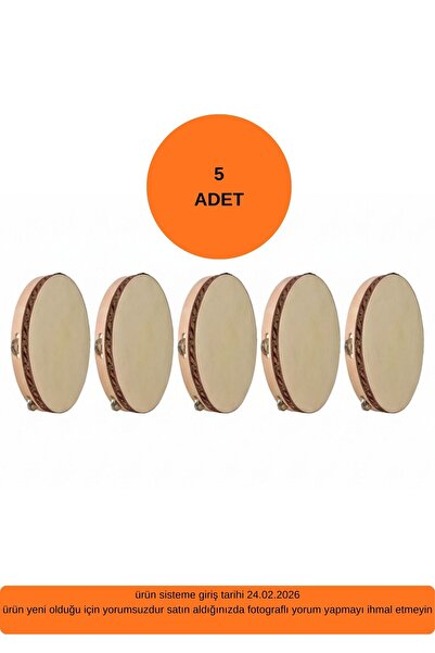 Tef Atölyesi Deri Tef 30 cm Ahşap 5 Zilli Tef Orta Boy Kına Tefi