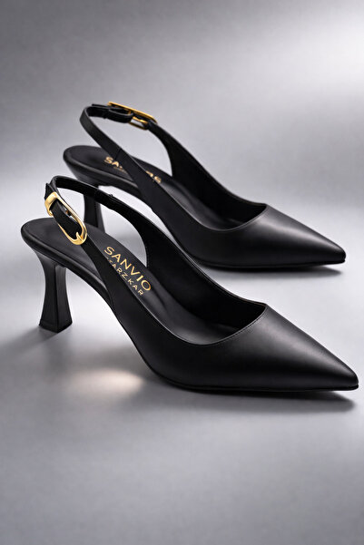 Sanvio Tarzkar Women's Black Buckle Open Back Pointed Toe Comfortable Sole Cl...