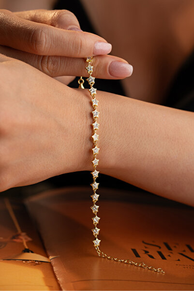 MUİ JEWELRY 925 Ayar Gümüş Yıldız Taşlı Suyolu Bileklik