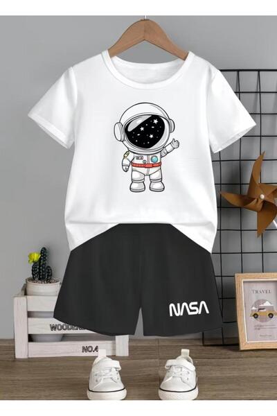 No Plan Boys' Nasa Astronaut Printed T-Shirt Shorts Set