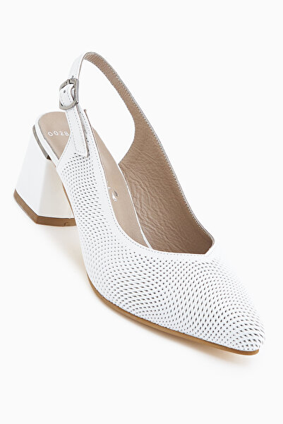 Limoya Ravina Genuine Leather White Women's Heeled Shoes