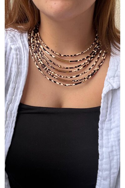 Cadera Jewelry قلادة بتصميم متعدد الصفوف بنقشة الفهد