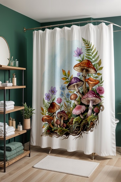 EVPANYA Bathroom Curtain, Mushroom Ecosystem Patterned Shower Curtain, Bathtu...