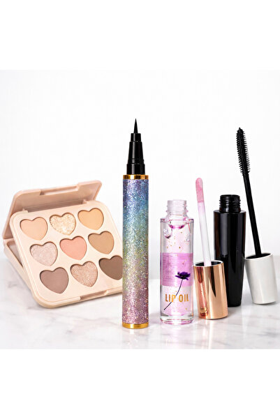 Sudedi Home Tam Makyaj Seti 4lü Far Paleti Maskara Eyeliner Lip Oil Dudak Par...