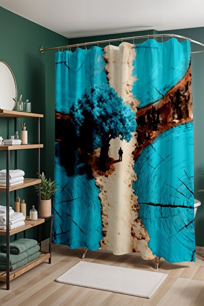 EVPANYA Perdeau de baie, perdea de duș cu model secțiuni abstracte de copac, ...