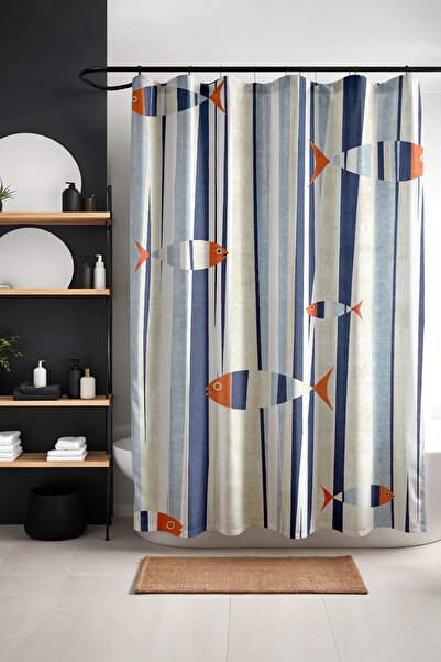 EVPANYA Perdeau de baie, perdea de duș cu model pești în dungi, perdea pentru...