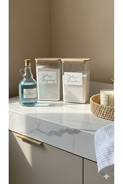 Dia مجموعة تخزين المنظفات المكونة من 3 قطع بغطاء خشبي - 2x2900 مل من المسحوق ...