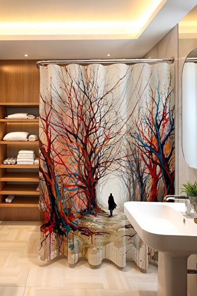 EVPANYA Bathroom Curtain, Road in the Forest Patterned Shower Curtain, Bathtu...