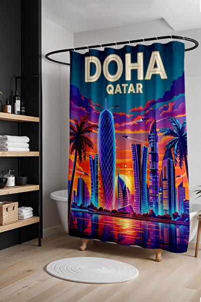 EVPANYA Perdeau de baie, perdea de duș cu model luminos din Qatar, perdea pen...